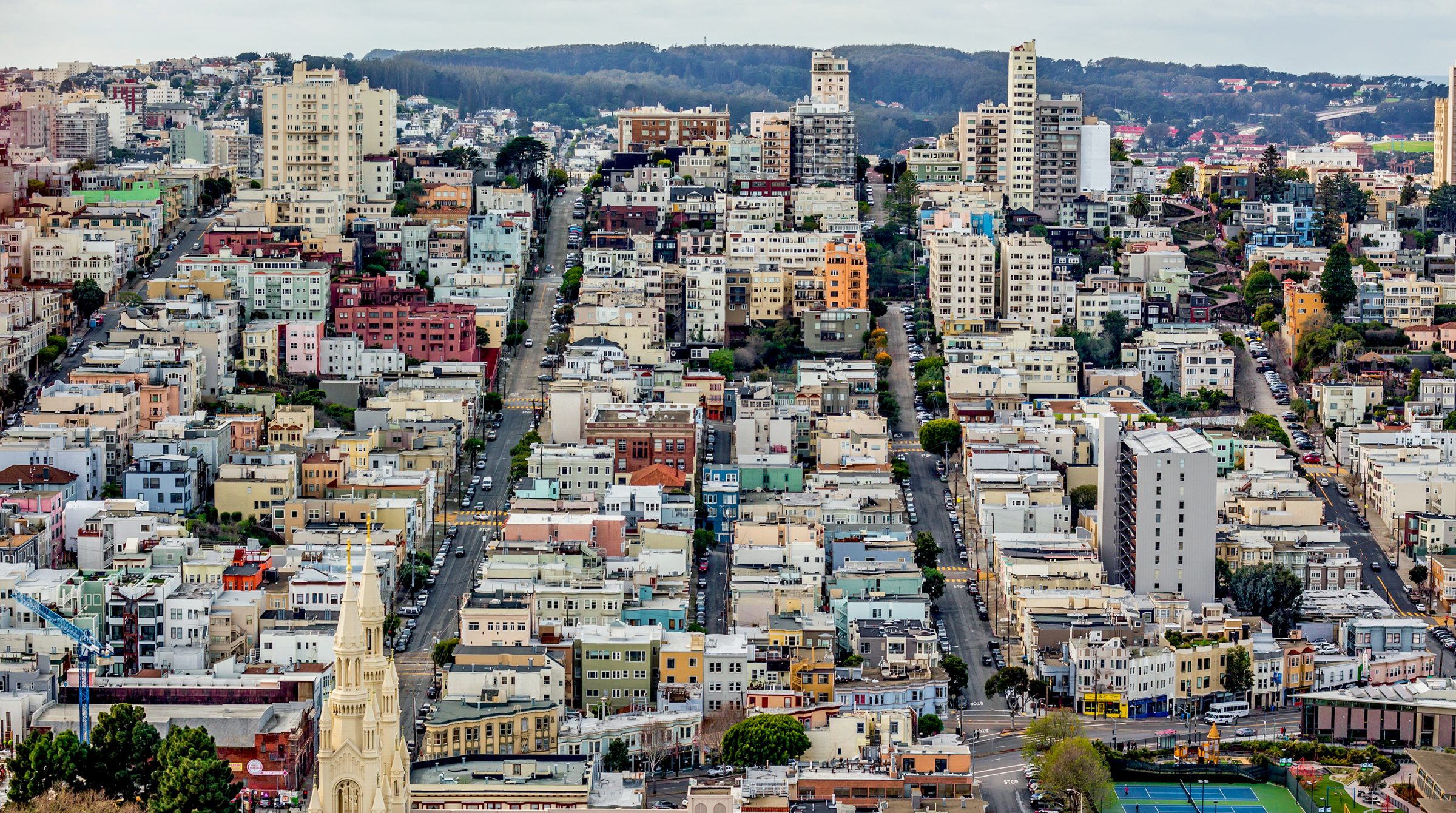 About page banner image. Long, wide shot of five blocks in San Francisco