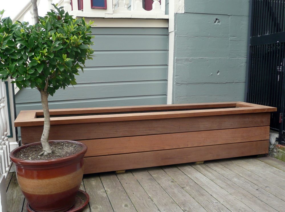 5 foot rectangular Redwood planter box by the front door